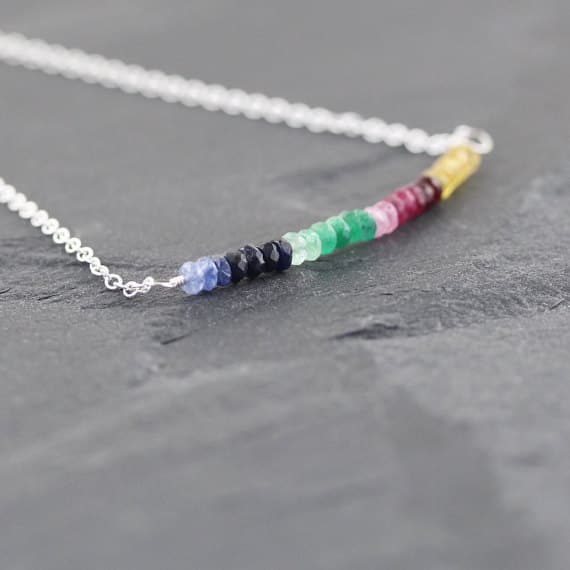 925 sterling Silver Super sale 3-3.5mm stacking Multi Emerald, Ruby, Blue Sapphire Necklace Rondelle, Faceted 16" for mens, womens, gf, bf & Adult.