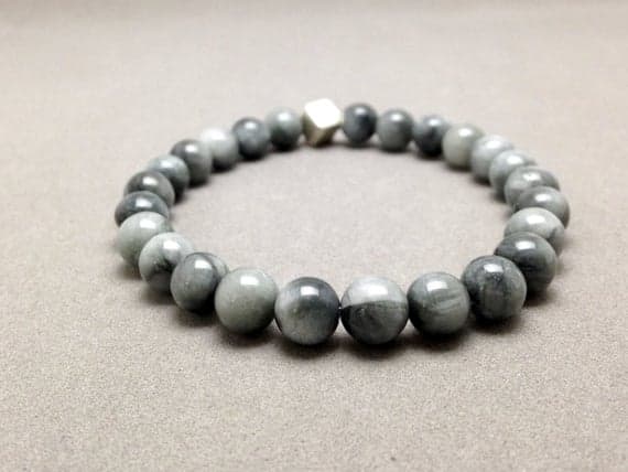 Gray Hawk's Eye Stretch Bead Bracelet for Reducing Stress and Anxiety, Alleviating Fears, Astral Travel and Protection Against Negavitity 8mm  Code- WAR6211