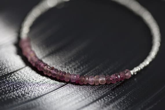 925 sterling Silver Personalized Gift 3.5mm stacking Pink Pink tourmaline  Bracelet Rondelle, Faceted 7" for mens, womens.