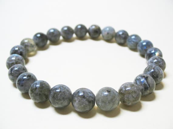 GRounding 8mm Stretchable grey Labradorite Bracelet Round, Smooth 7" for mens, womens, GF, BF, Adults.