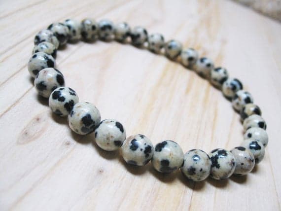 Empath Protection 6mm Stretchable white Dalmatian Jasper Bracelet Round, Smooth 7" for mens, womens, GF, BF, Adults.