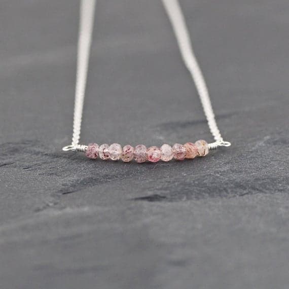 925 sterling Silver Anxiety Gemstone 3.5mm stacking Pink Super Seven Melody Necklace Rondelle, Faceted 16" for mens, womens, gf, bf & Adult.