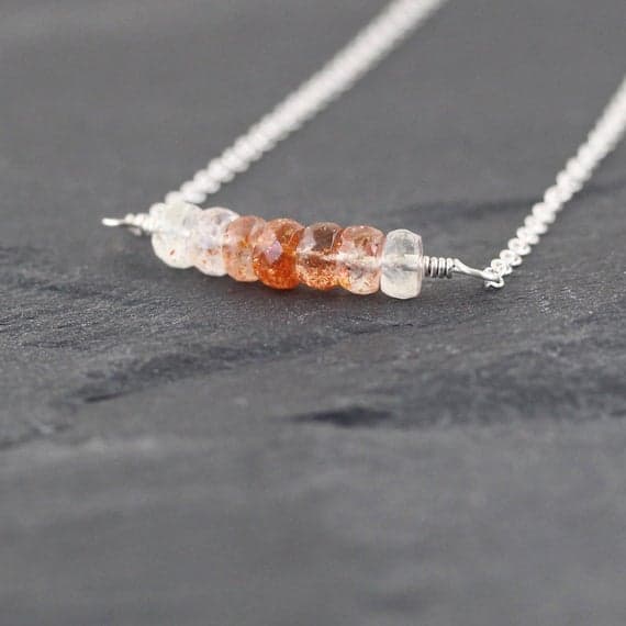 925 sterling Silver Unique Wedding Gift 5mm stacking Orange Sunstone Necklace Rondelle, Faceted 16" for mens, womens, gf, bf & Adult.