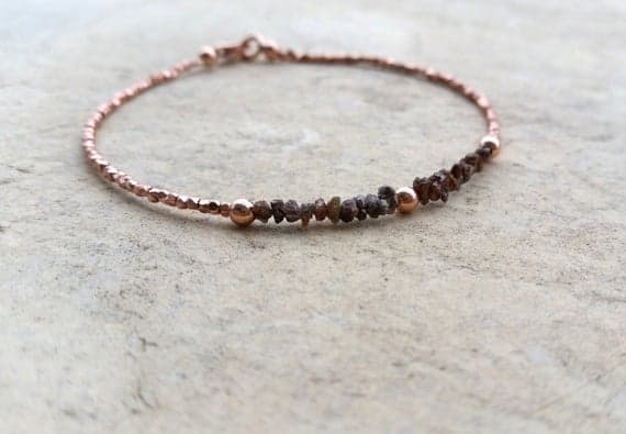 Rare Raw Red Diamond and Rose Gold Vermeil Beads Bracelet,Natural Rough Gems Uncut Genuine Diamond Jewelry,Delicate Rustic Bracelet 2-3mm   Code- WAR6667