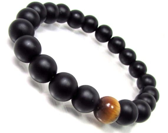 Positive Energy 10mm Stretchable Multi Black Onyx and Tiger Eye Bracelet Round, Smooth 7.5" for mens, womens.