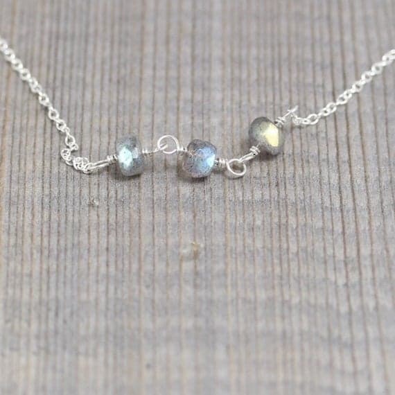 925 sterling Silver Wholesale 6mm stacking Gray Labradorite Necklace Rondelle, Faceted 16" for mens, womens, gf, bf & Adult.