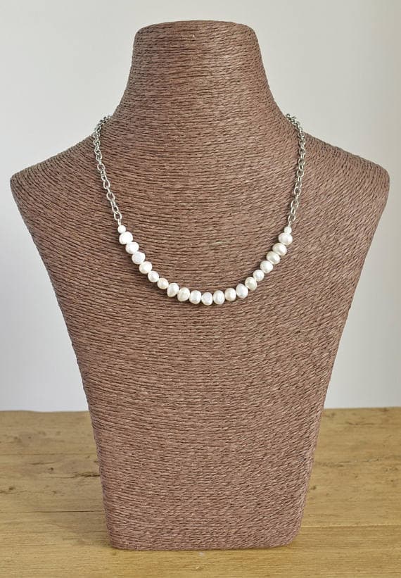 Freshwater Pearl Necklace - White Pearl Necklace - Simple Pearl Jewelry - June Birthstone Necklace 6mm to 7mm Code- WAR6905