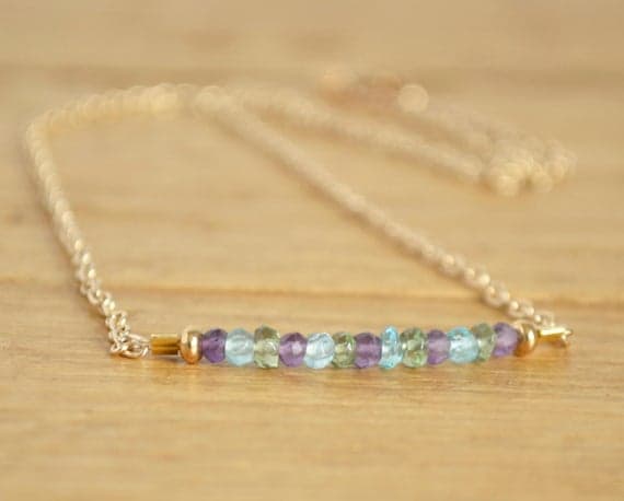 Dainty Gemstone Bar Necklace - Layering Necklace Gemstone - Multi Color Necklace - Delicate Everyday Jewellery 3mm Code- WAR6910