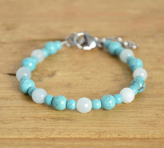 Turquoise Bracelet - Amazonite Bracelet - Blue Green Bracelet - Gemstone Beaded Bracelet - Adjustable Bracelet - 4mm to 6mm Code- WAR6900