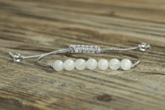 Bridesmaid Jewelry 6mm adjustable white Moonstone Bracelet Round, Smooth 7" for mens, womens, GF, BF, Adults.