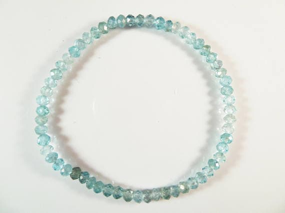 Grounding 4mm Stretchable Aqua Apatite Bracelet Rondelle, Faceted 7" for mens, womens, gf, bf & Adult.