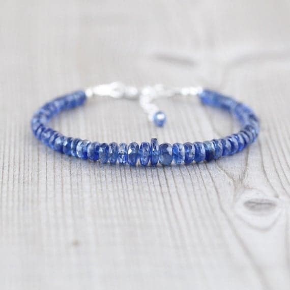 925 sterling Silver memorial gift Silver HELLING 3.5mm stacking Blue Kyanite Bracelet Rondelle, Faceted 7" for mens, womens, gf, bf & Adult.