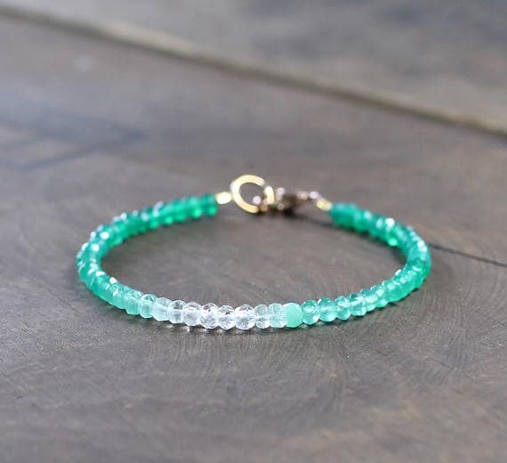 24k gold Jewelry Energy 3-3.5mm Multi Colour Ombre Green Onyx & Clear Topaz stacking Bracelet Rondelle, Faceted 18cm for mens, womens, gf, bf and adults.