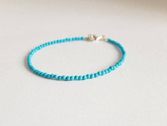 AAA++ Rare Quality Stacking Turquoise Bracelet,blue stone jewelry,turqoise Jewelry, simple bracelet,Silver Platedturqoise stackable bracelet, blue beads bracelet 2mm Code- TJH223