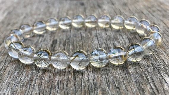 Rock Gift 9mm Stretchable White Copper Quartz Bracelet Round, Smooth 7.5" for mens, womens, gf, bf & Adult.