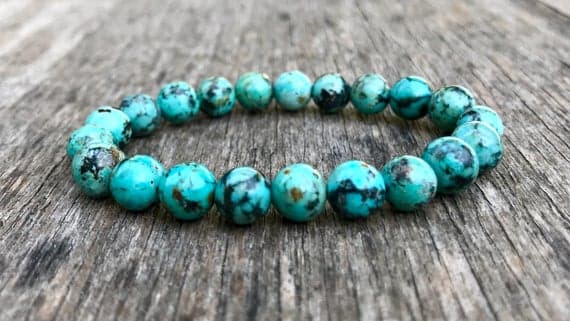 Personalized Gift 8mm Stretchable Blue African Turquoise Bracelet Round, Smooth 7" for mens, womens, gf, bf & Adult.