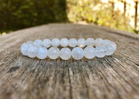 Anxiety Gemstone 8mm Stretchable White White Moonstone Bracelet Round, Smooth 7" for mens, womens, gf, bf & Adult.