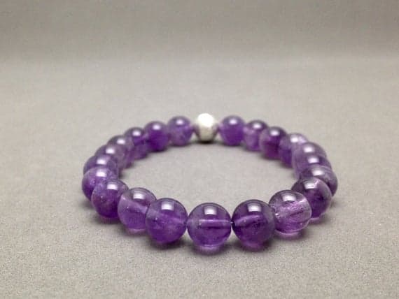 8MM Amethyst & Karen Hill Tribe Stretch Bead Bracelet for Spiritual Awareness and Growth, Stability, Sobriety, Peace and Healing Code- WAR6206