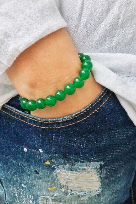 Dainty Slave Loose 10mm Green Aventurine Stretchable Bracelet Round, Smooth 18cm for mens, womens, gf, bf and adults.