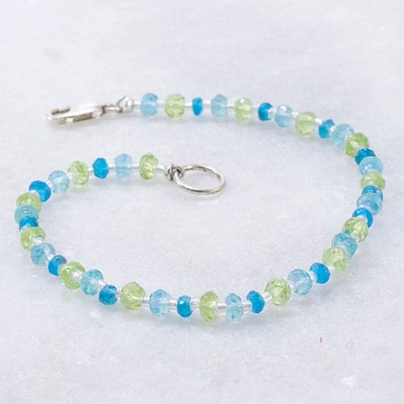 Peridot, Neon Blue Apatite, Apatitie Bracelet, Minimalist Bracelet, Delicate Bracelet, Apatite Jewelry, Simple Bracelet, Multi Gemstone 3mm  Code- WAR6512