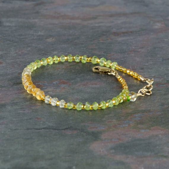 Micro Faceted Gemstone Bracelet w Peridot, Citrine, & Lemon Quartz, 14K Gold Filled Clasp, AAA gems, Stackable Bracelet, Multicolor Bracelet 3.5 to 4mm Code- WAR6835