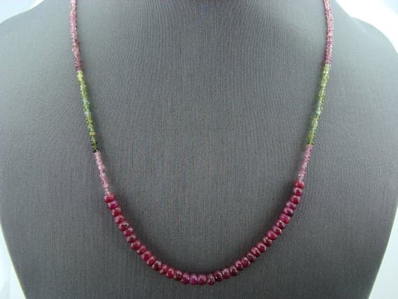 Ruby and Watermelon Tourmaline 14k Gold Filled or Sterling Silver Gemstone Necklace 3-4mm Code- WAR6594