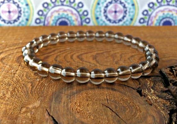 Galaxy Jewelry 6mm Stretchable Brown Smoky Quartz Bracelet Round, Smooth 7" for mens, womens, gf, bf & Adult.