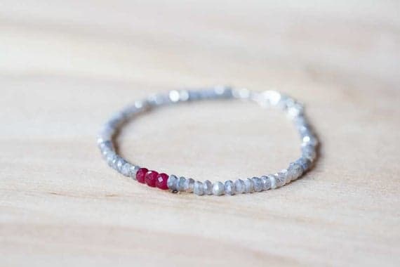 925 sterling silver Dainty Slave Loose 3.5-4mm Multi Colour Labradorite & Ruby stacking Bracelet Round, Faceted 18cm for mens, womens, gf, bf and adults.