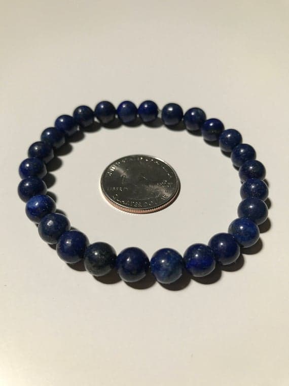 Natural 8mm Stretchable Blue Lapis Lazuli Bracelet Round, Smooth 7" for mens, womens, gf, bf & Adult.