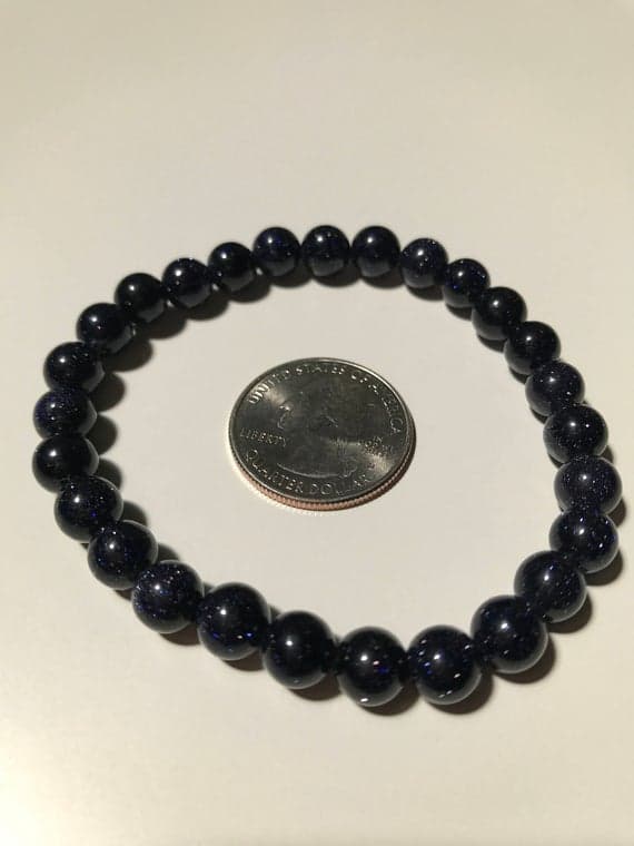 love beach youth 8mm Stretchable Blue Blue Sand Stone Bracelet Round, Smooth 7" for mens, womens, gf, bf & Adult.