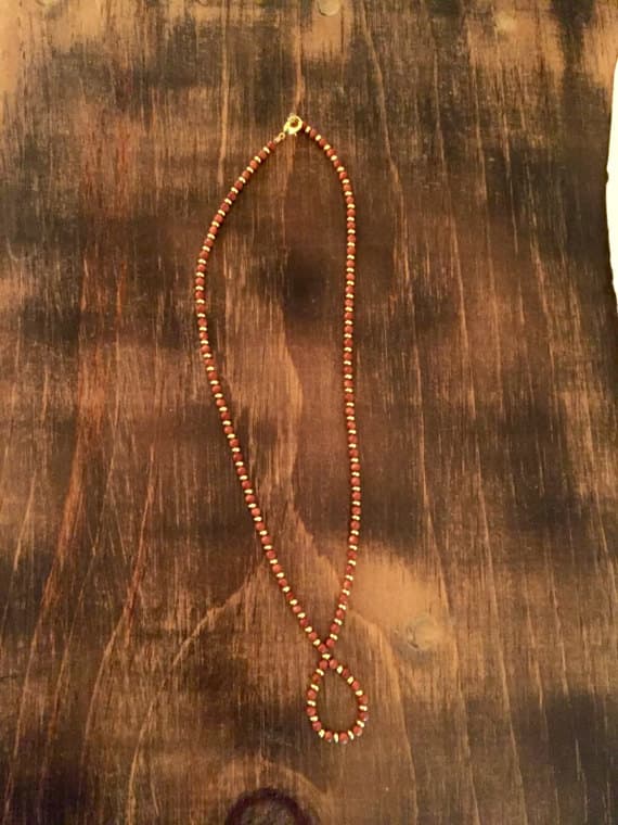 24k gold Plated Jewelry Energy 3mm stacking Red Goldstone Necklace Rondelle, Faceted 17" for mens, womens, gf, bf & Adult.