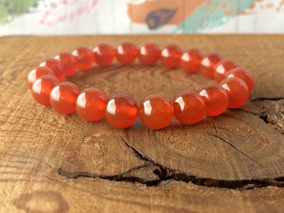 Unique Wedding Gift 8mm Stretchable Orange Carnelian Bracelet Round, Smooth 7" for mens, womens, gf, bf & Adult.