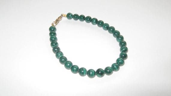 925 sterling Silver Wholesale 6mm stacking Green Malachite Bracelet Round, Smooth 7" for mens, womens, gf, bf & Adult.