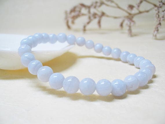 memorial gift 6mm Stretchable blue Blue Lace Agate Bracelet Round, Smooth 7" for mens, womens, GF, BF, Adults.