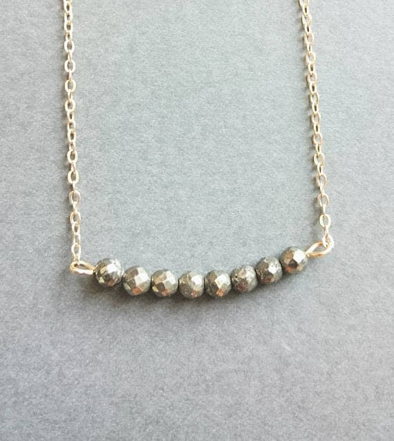 Bar Necklace Thin Necklace Pyrite Dainty Gold Necklace Delicate Bar Necklace Grey Necklace Gift for Her Minimalist Necklace Minimal style 3mm Code- WAR6885