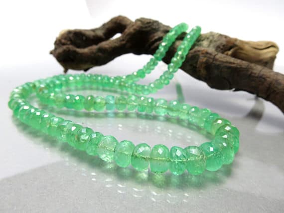 925 sterling Silver Bridesmaid Jewelry 4-6mm stacking Green Colombian Emerald  Necklace Rondelle, Faceted 17" for mens, womens.
