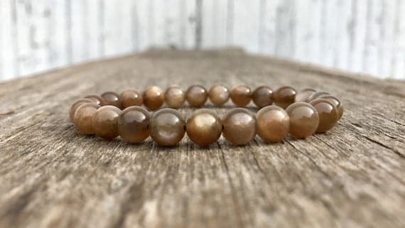 Rock Gift 8mm Stretchable Brown Brown Sunstone  Bracelet Round, Smooth 7" for mens, womens, gf, bf & Adult.