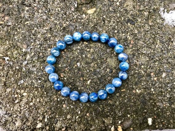 Anxiety Relief Calming 8mm Stretchable Blue Kyanite Bracelet Round, Smooth 7" for mens, womens, gf, bf & Adult.