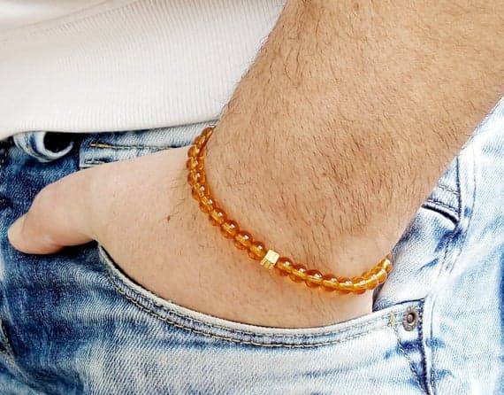 Rose Gold Unique Wedding Gift 6mm Yellow CITRINE Stretchable Bracelet Round, Smooth 18cm for mens, womens, gf, bf and adults.