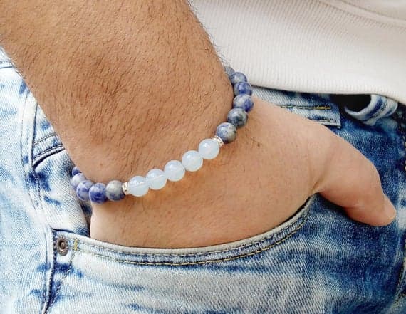 Anniversary Gift 8mm Multi Colour Sodalite Stretchable Bracelet Round, Smooth 18cm for mens, womens, gf, bf and adults.