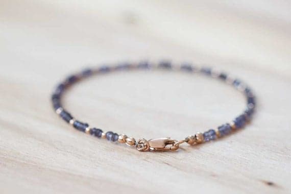 24k gold Personalized Gift 3mm Blue Iolite stacking Bracelet Rondelle , Faceted 18cm for mens, womens, gf, bf and adults.