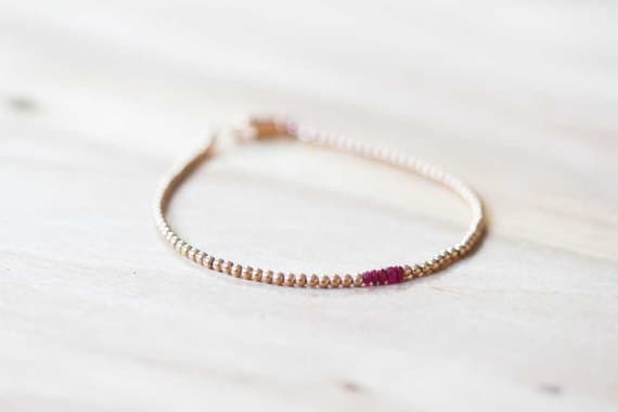 24k gold Anxiety Gemstone 2-2.5mm Red Ruby stacking Bracelet Rondelle , Faceted 18cm for mens, womens, gf, bf and adults.