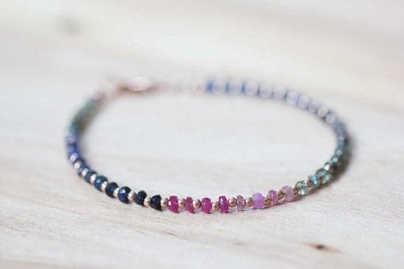 925 sterling silver Blush Jewelry 3-3.5mm Multi Colour Sapphire stacking Bracelet Rondelle, Faceted 18cm for mens, womens, gf, bf and adults.