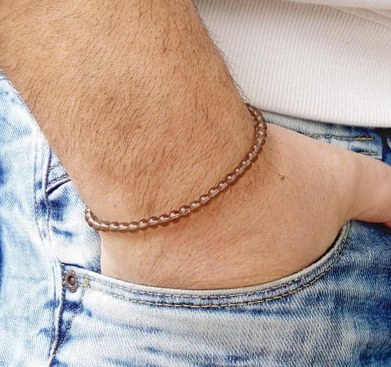 Empath Protection 4mm Brown Smoky Quartz  Stretchable Bracelet Round, Smooth 18cm for mens, womens, gf, bf and adults.