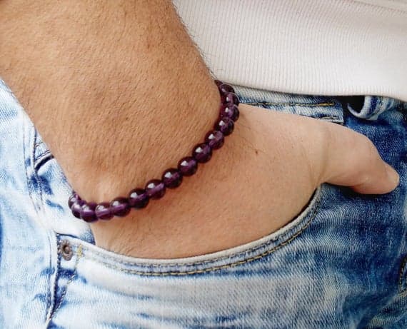 love beach youth 8mm Purple AMETHIST Stretchable Bracelet Round, Smooth 18cm for mens, womens, gf, bf and adults.