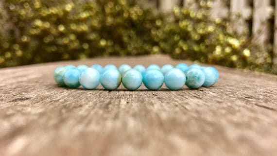 Personalized Gift 6mm Stretchable Sky Blue Larimar Bracelet Round, Smooth 7" for mens, womens, gf, bf & Adult.