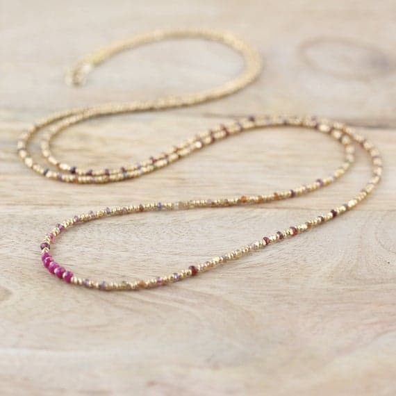 24k gold Plated Artisan Loose 3-3.5mm stacking Multi Tundra Sapphire, Ruby & 24k Gold Necklace Rondelle, faceted 16" for mens, womens, gf, bf & Adult.