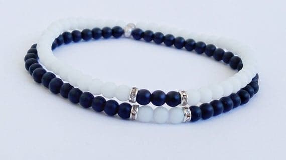 Unique Wedding Gift 4mm Black,White Black White Beads Stretchable Bracelet Round, Smooth 18cm for mens, womens, gf, bf and adults.