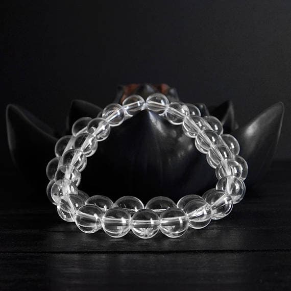 Bridesmaid Jewelry 8mm Stretchable White Clear Quartz Bracelet Round, Smooth 7" for mens, womens, gf, bf & Adult.
