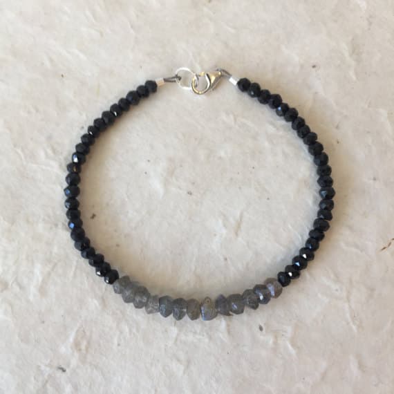 Black Spinel Labradorite Sterling Silver Beaded Bracelet, Sundance Style, Boho Stack Bracelet, Boho Chic, Layering Bracelet, Gifts for Her 3-5mm Code- WAR6380